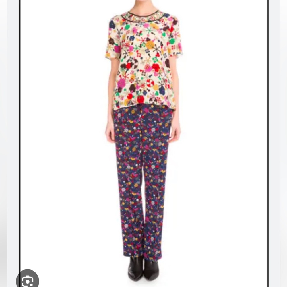 Kenzo Navy Multicolor Floral Wide-Leg Pants